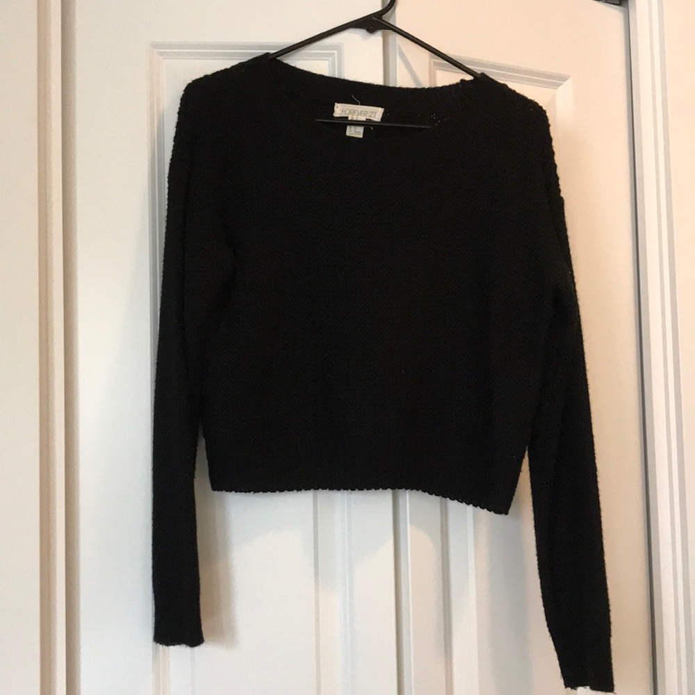 Forever 21 Black Knitted Crop Sweater